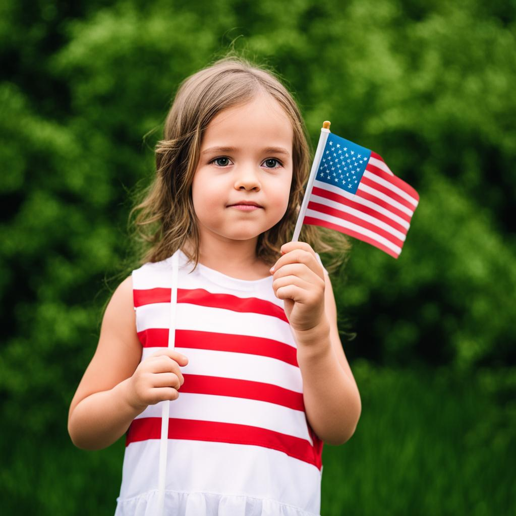 Девочка с американским флагом в руках