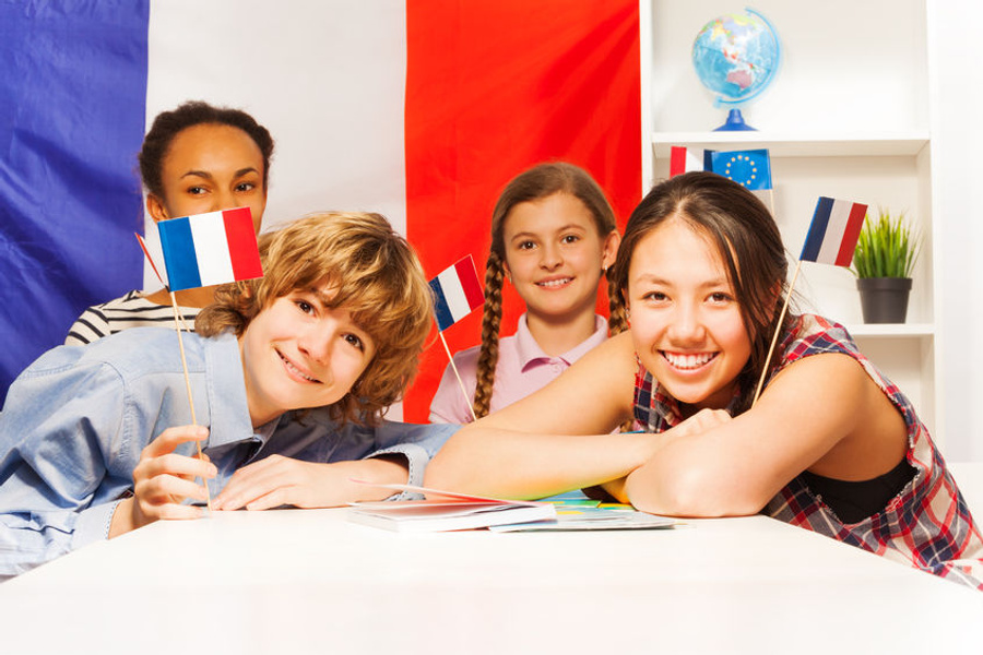 Дети с флагами Франции
