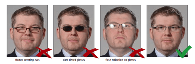 Примеры удачных и неудачных фото на визу в очках
